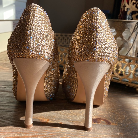 Benjamin Adams Crystal Rhinestone Heel Peep Toe 7 - Picture 2 of 15